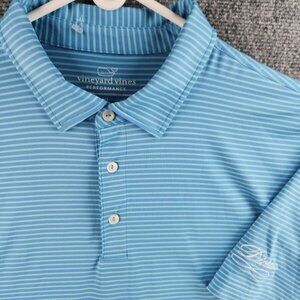 Vineyard Vines Performance Polo Shirt Men Striped Blue Green Stretch Adult Peru